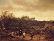 Jan Steen, Landscape with skittle playes